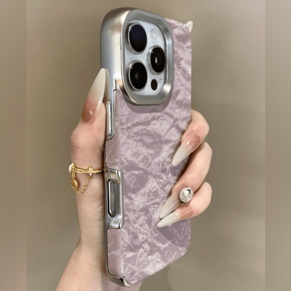 iPhone 16 Pro Max Case – Crushed Velvet Texture,Silver Frame | Luxe & Minimalist - Picture 3 of 6